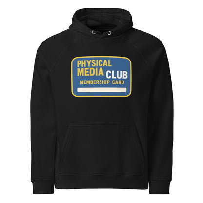 Physical Media Club Unisex eco raglan hoodie  from Rare Plus Apparel – unique movie & pop culture inspired design.