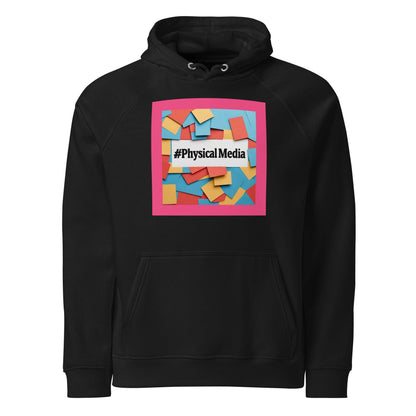 #PhysicalMedia Unisex eco raglan hoodie  from Rare Plus Apparel – unique movie & pop culture inspired design.