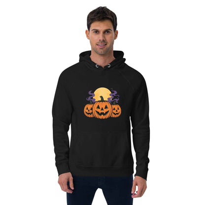 “Midnight Pumpkins” The Jack-O-Lantern Parade Unisex eco raglan hoodie