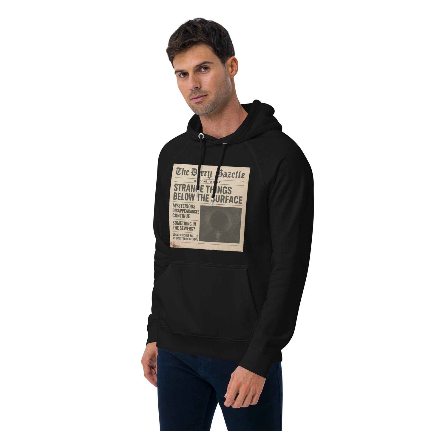 The Derry Gazette “Strange Things Below the Surface” Unisex eco raglan hoodie