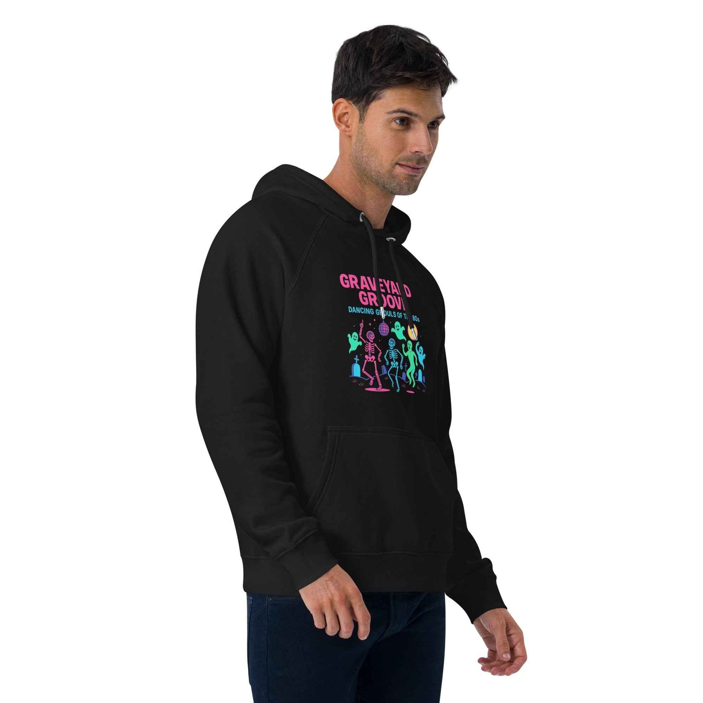 Graveyard Groove – Dancing Ghouls of the 80s Unisex hoodie eco raglan