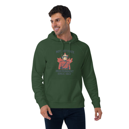 Not 51st State Mountie Unisex eco raglan hoodie  from Rare Plus Apparel – unique movie & pop culture inspired design.