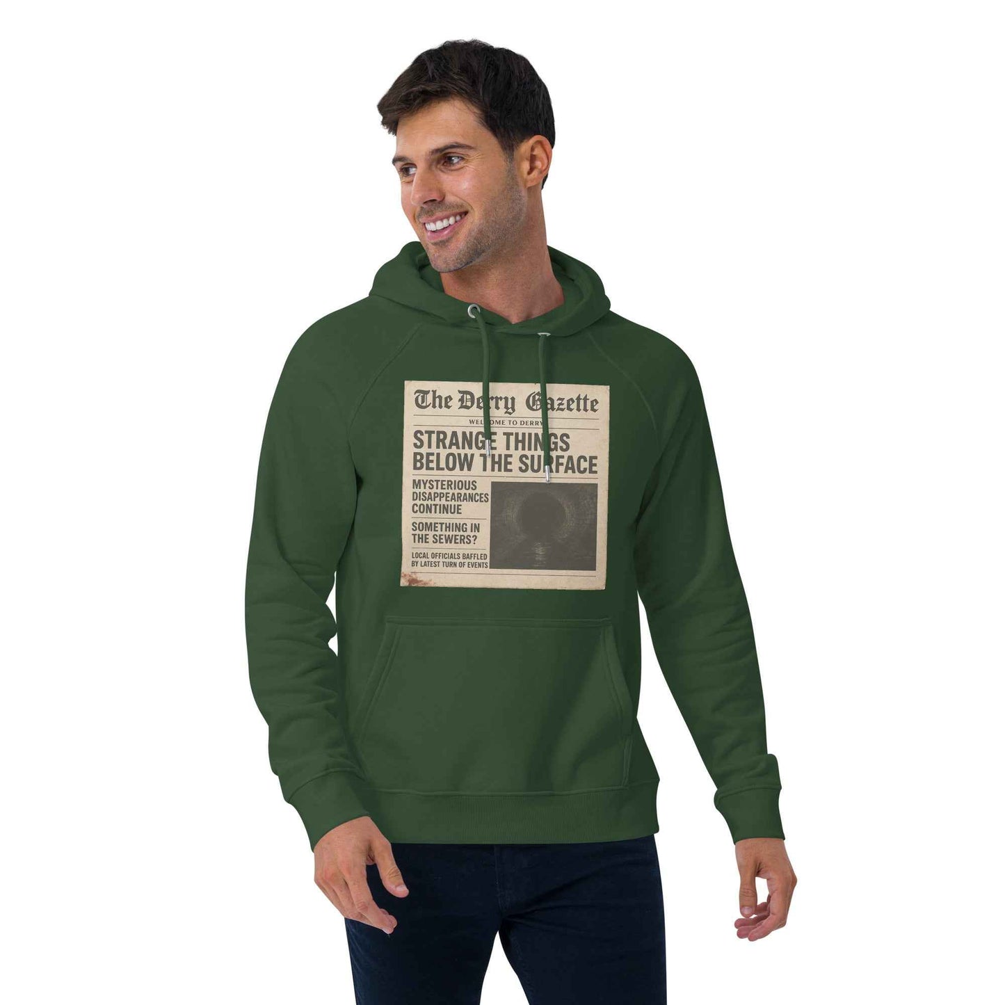 The Derry Gazette “Strange Things Below the Surface” Unisex eco raglan hoodie