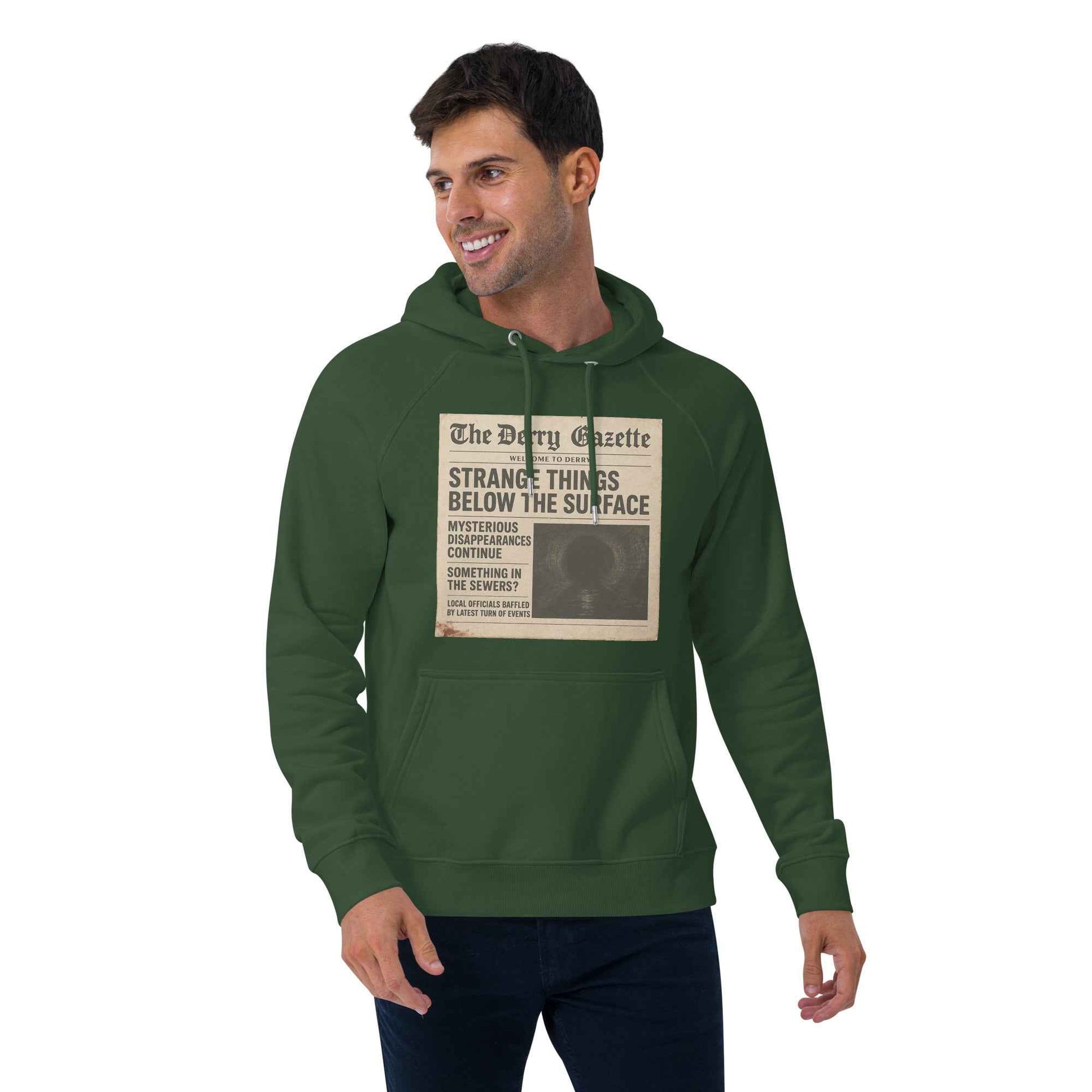 The Derry Gazette “Strange Things Below the Surface” Unisex eco raglan hoodie