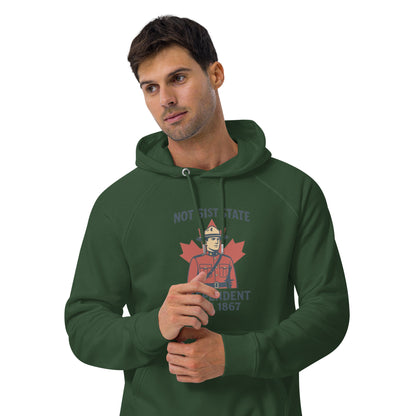 Not 51st State Mountie Unisex eco raglan hoodie  from Rare Plus Apparel – unique movie & pop culture inspired design.
