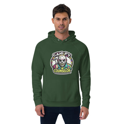 Campy Counselor Unisex eco raglan hoodie  from Rare Plus Apparel – unique movie & pop culture inspired design.