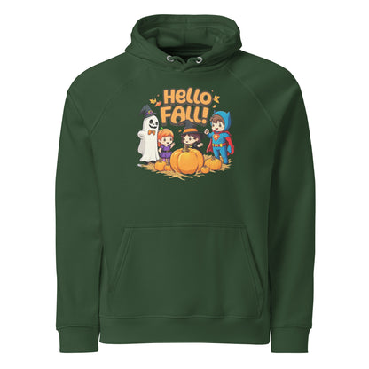 Hello Fall Unisex eco raglan hoodie  from Rare Plus Apparel – unique movie & pop culture inspired design.