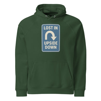 Lost in the Upside Down Unisex eco raglan hoodie  from Rare Plus Apparel – unique movie & pop culture inspired design.