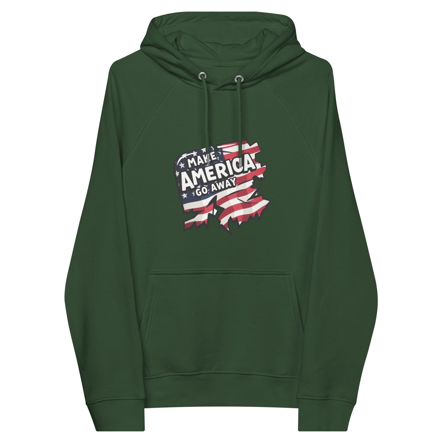MAGA “Make America Go Away” Unisex eco raglan hoodie  from Rare Plus Apparel – unique movie & pop culture inspired design.