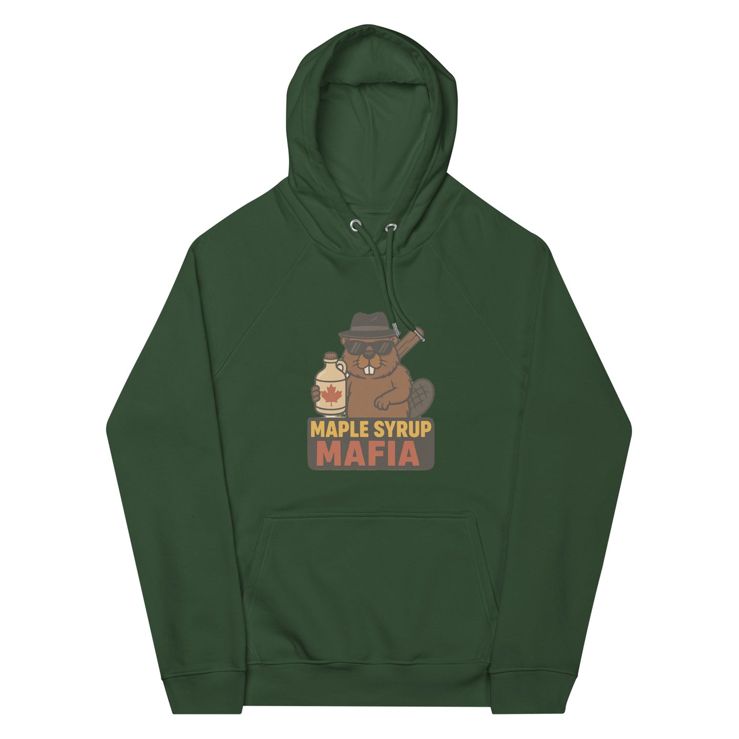 Maple Syrup Mafia Unisex eco raglan hoodie  from Rare Plus Apparel – unique movie & pop culture inspired design.