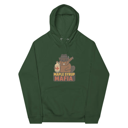 Maple Syrup Mafia Unisex eco raglan hoodie  from Rare Plus Apparel – unique movie & pop culture inspired design.