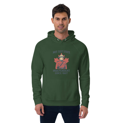 Not 51st State Mountie Unisex eco raglan hoodie  from Rare Plus Apparel – unique movie & pop culture inspired design.