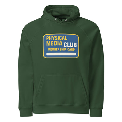 Physical Media Club Unisex eco raglan hoodie  from Rare Plus Apparel – unique movie & pop culture inspired design.