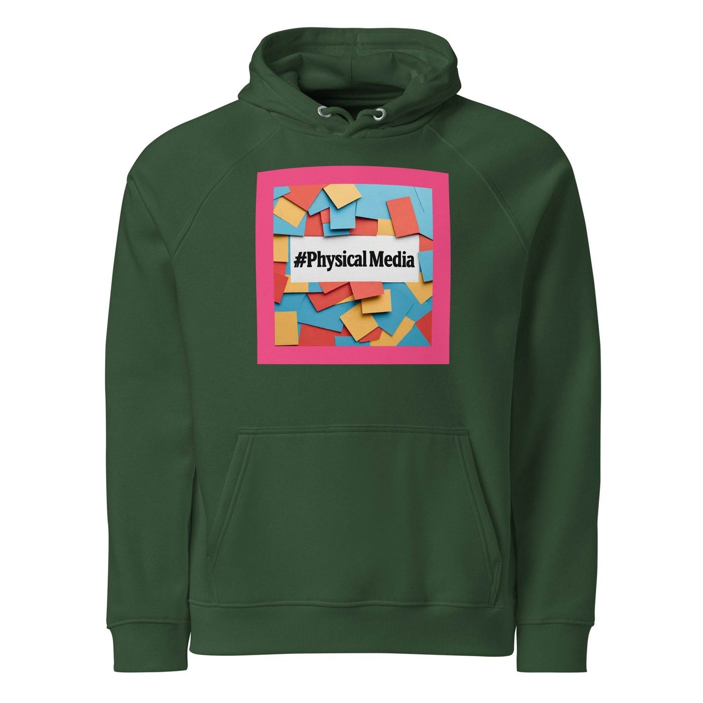 #PhysicalMedia Unisex eco raglan hoodie  from Rare Plus Apparel – unique movie & pop culture inspired design.
