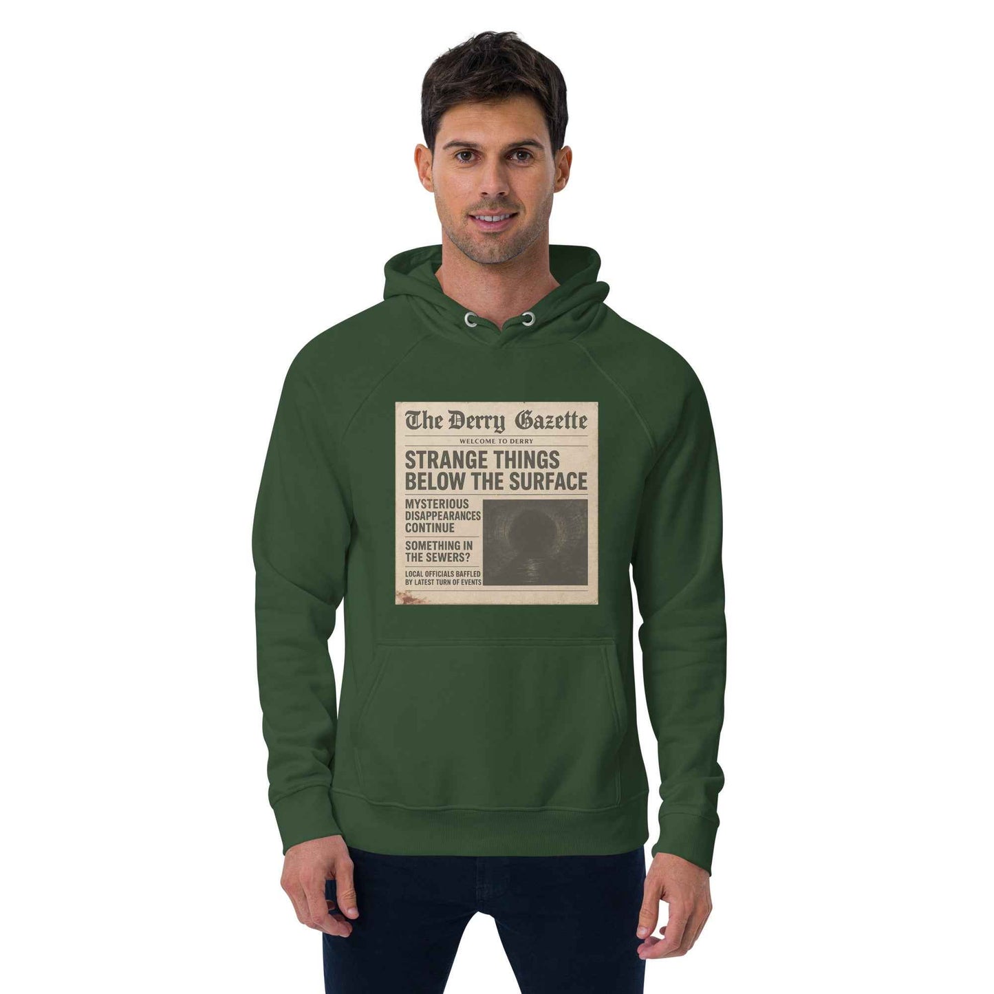 The Derry Gazette “Strange Things Below the Surface” Unisex eco raglan hoodie