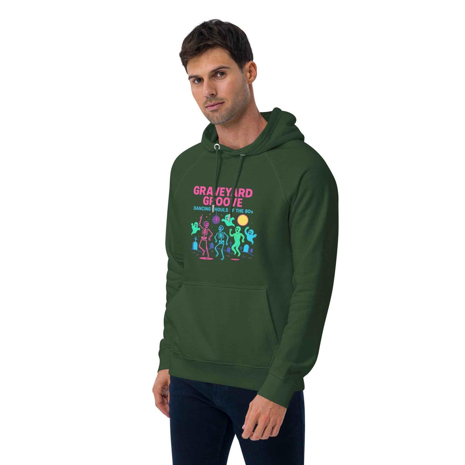 Graveyard Groove – Dancing Ghouls of the 80s Unisex hoodie eco raglan