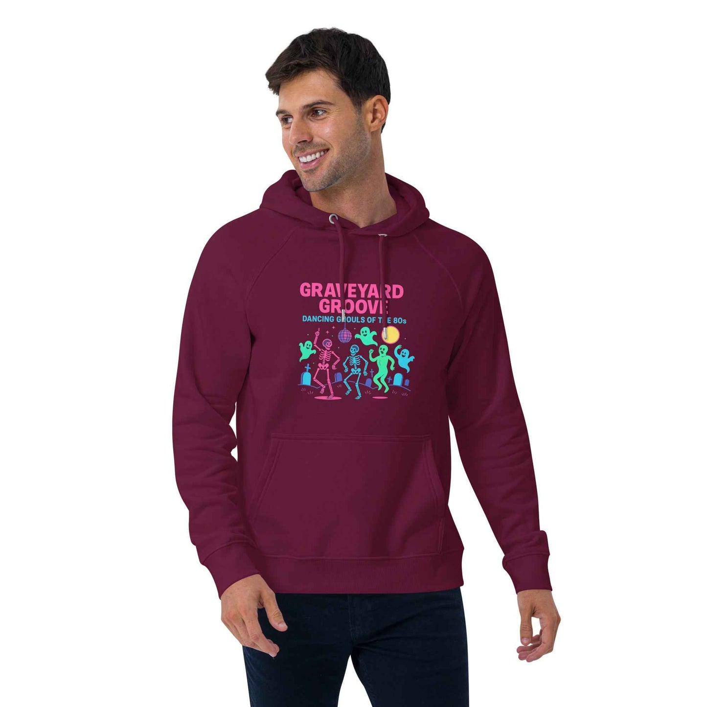 Graveyard Groove – Dancing Ghouls of the 80s Unisex hoodie eco raglan