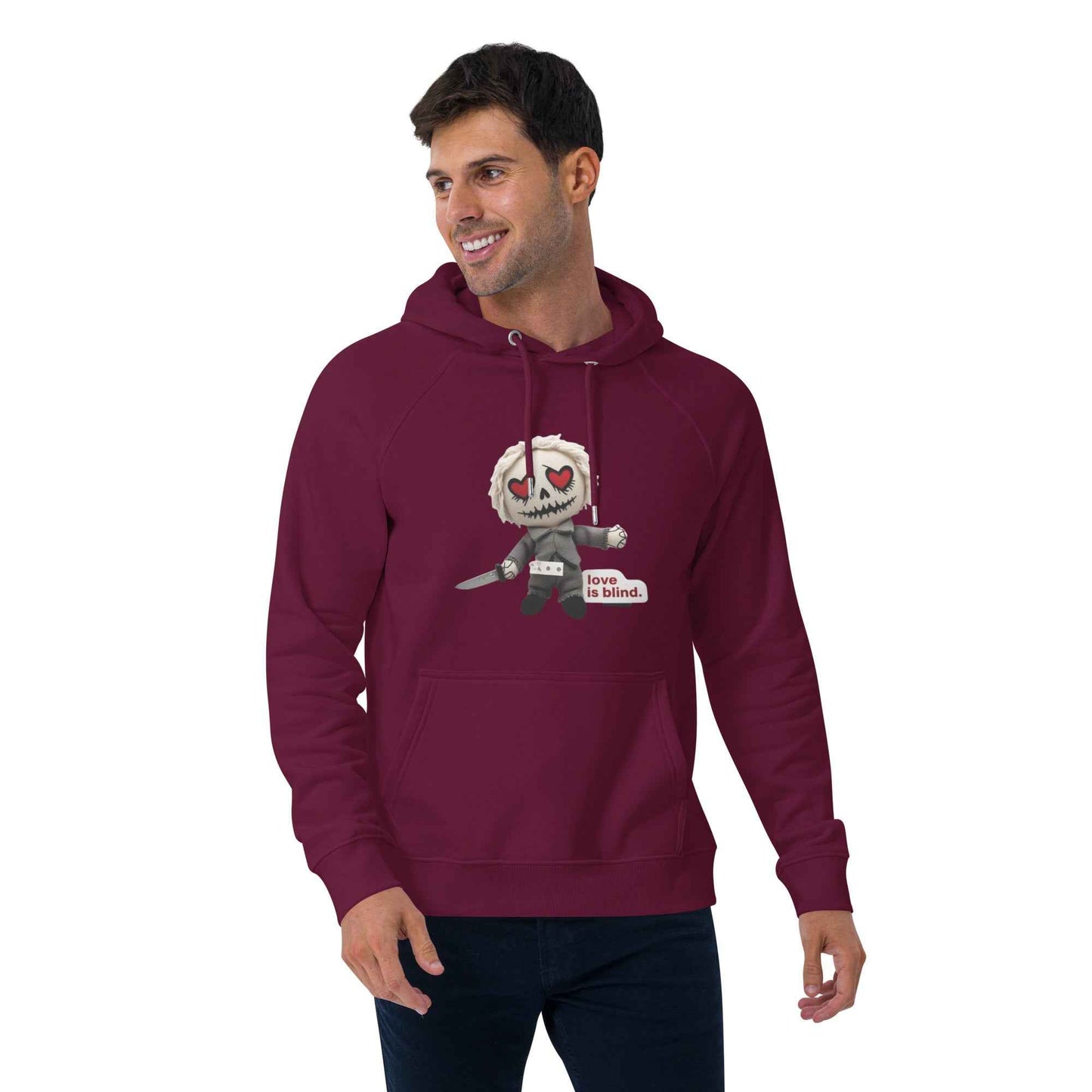 Heart Eyes Love is Blind Unisex eco raglan hoodie
