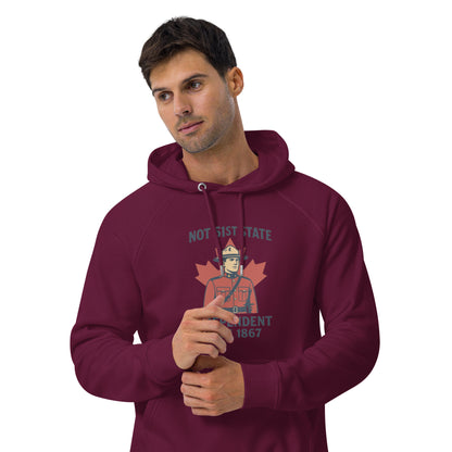 Not 51st State Mountie Unisex eco raglan hoodie  from Rare Plus Apparel – unique movie & pop culture inspired design.