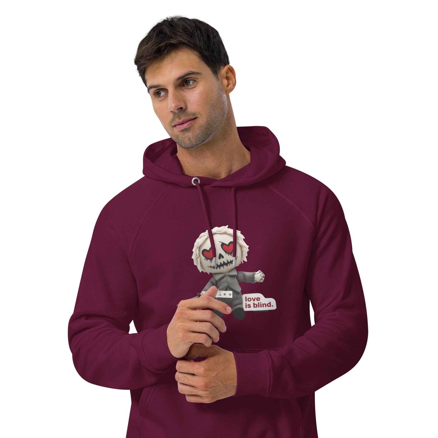 Heart Eyes Love is Blind Unisex eco raglan hoodie