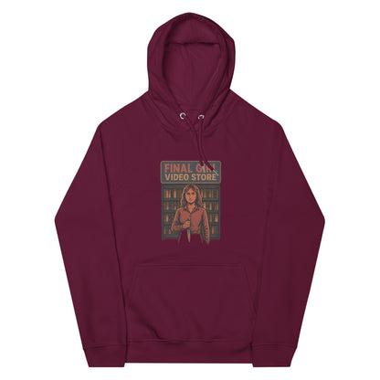 Final Girl Video Store Unisex eco raglan hoodie  from Rare Plus Apparel – unique movie & pop culture inspired design.