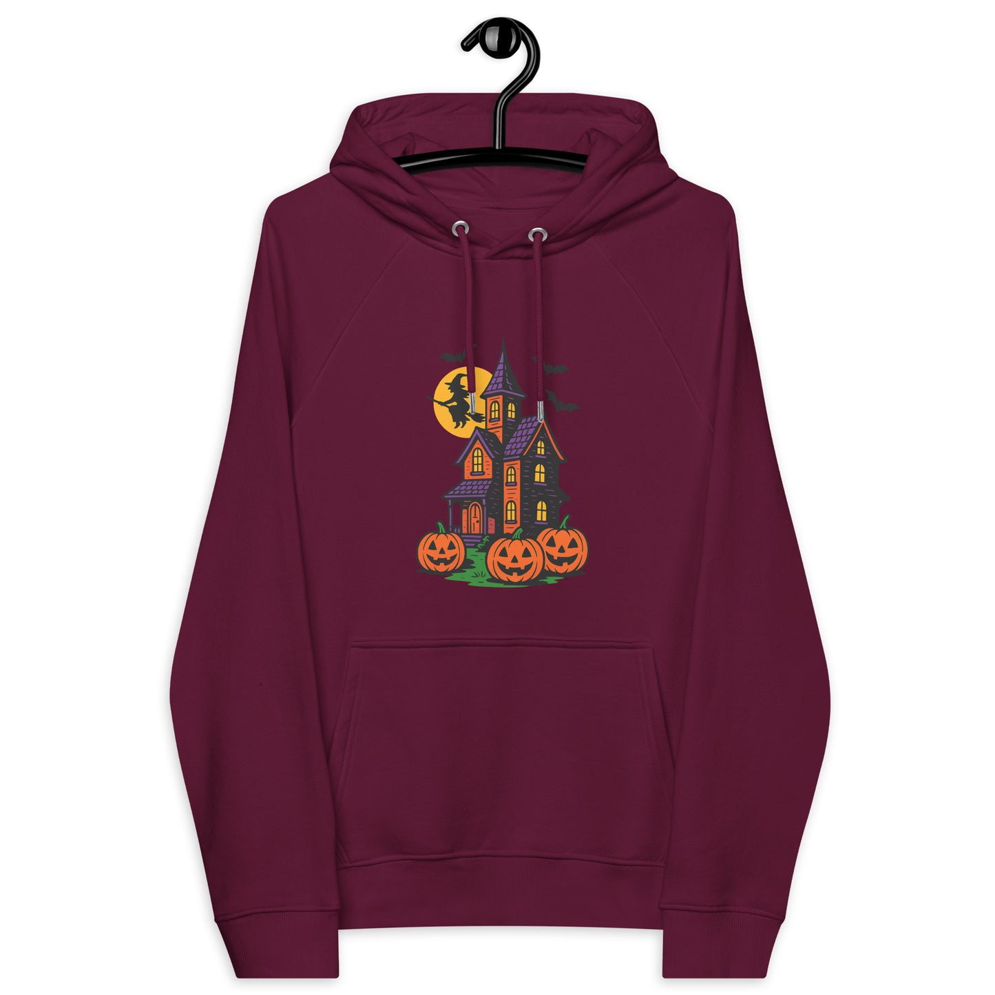 Haunted Halloween House Unisex eco raglan hoodie  from Rare Plus Apparel – unique movie & pop culture inspired design.