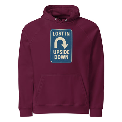 Lost in the Upside Down Unisex eco raglan hoodie  from Rare Plus Apparel – unique movie & pop culture inspired design.