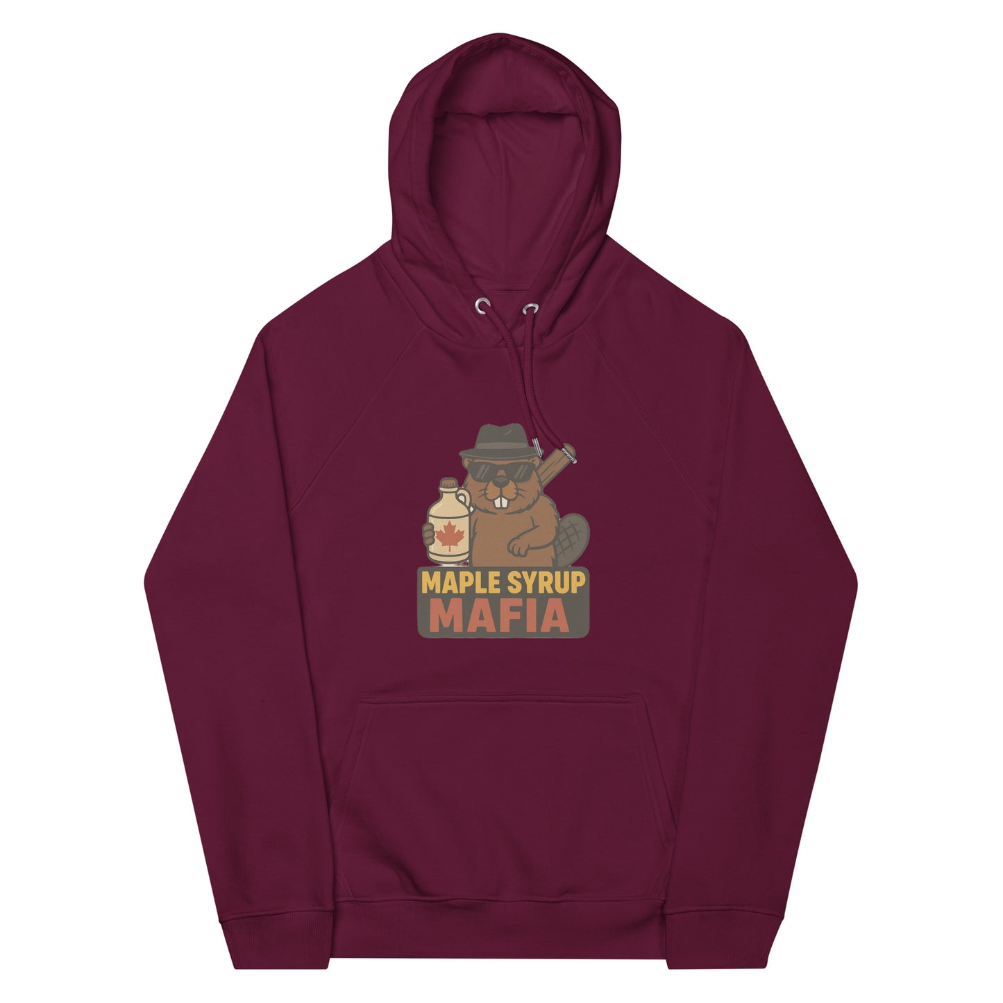 Maple Syrup Mafia Unisex eco raglan hoodie  from Rare Plus Apparel – unique movie & pop culture inspired design.