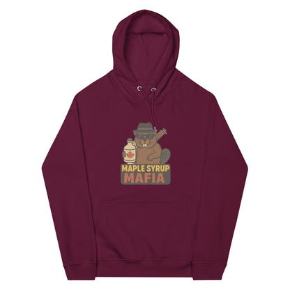 Maple Syrup Mafia Unisex eco raglan hoodie  from Rare Plus Apparel – unique movie & pop culture inspired design.