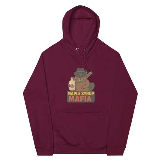 Maple Syrup Mafia Unisex eco raglan hoodie  from Rare Plus Apparel – unique movie & pop culture inspired design.