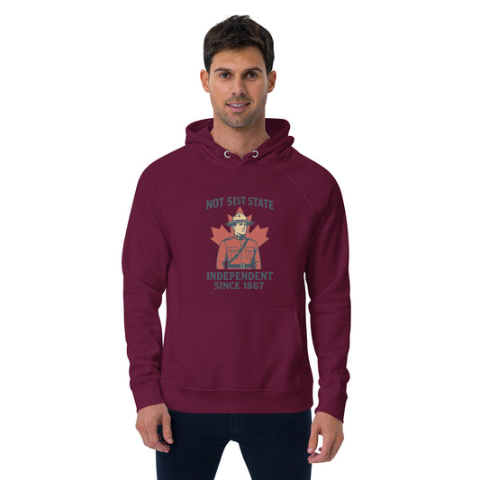Not 51st State Mountie Unisex eco raglan hoodie  from Rare Plus Apparel – unique movie & pop culture inspired design.
