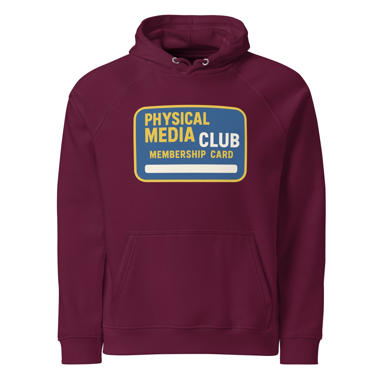 Physical Media Club Unisex eco raglan hoodie  from Rare Plus Apparel – unique movie & pop culture inspired design.