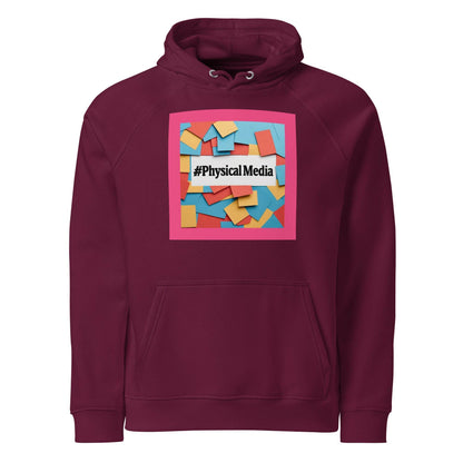 #PhysicalMedia Unisex eco raglan hoodie  from Rare Plus Apparel – unique movie & pop culture inspired design.