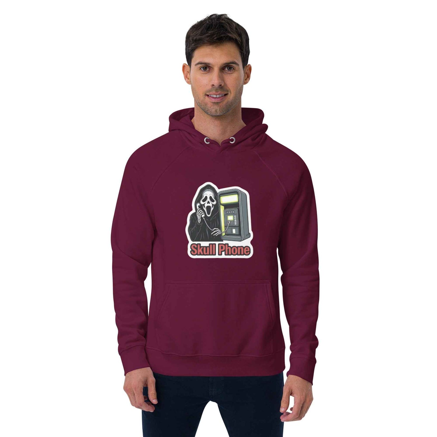 Skull Phone Skeleton Unisex eco raglan hoodie