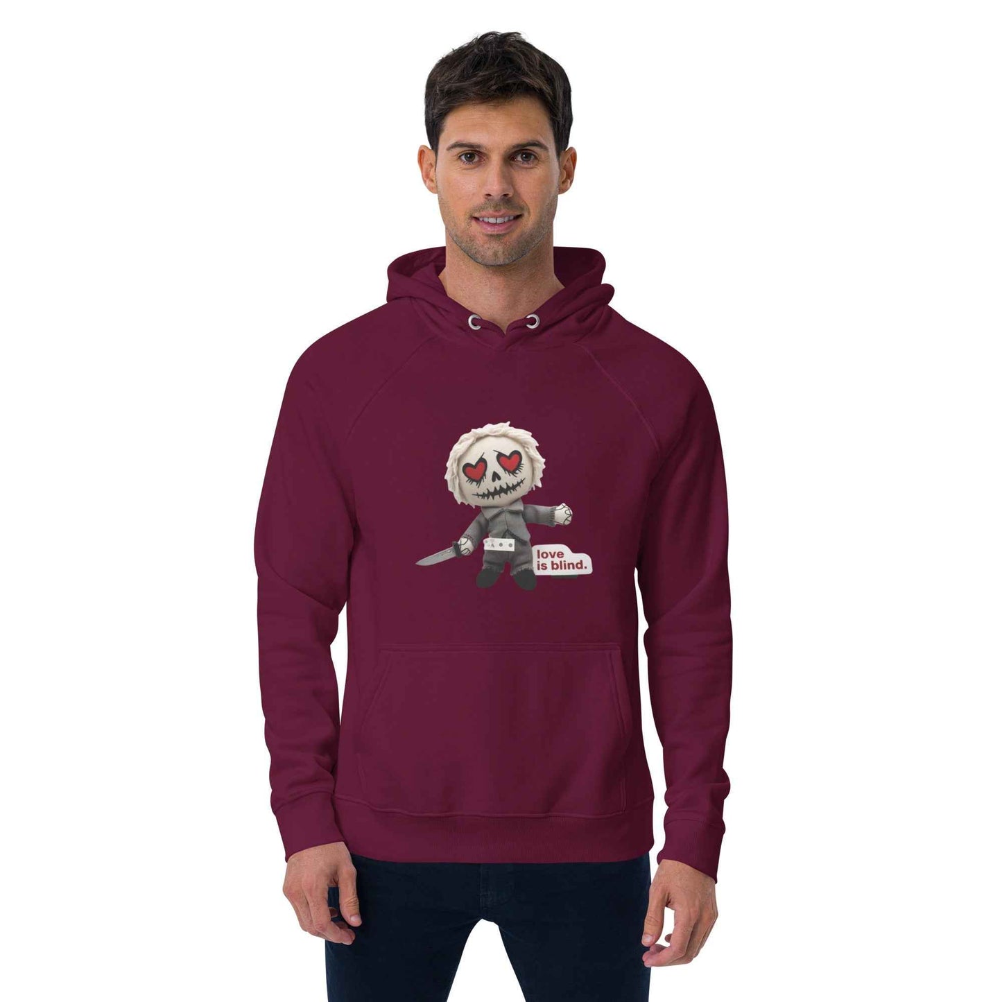 Heart Eyes Love is Blind Unisex eco raglan hoodie