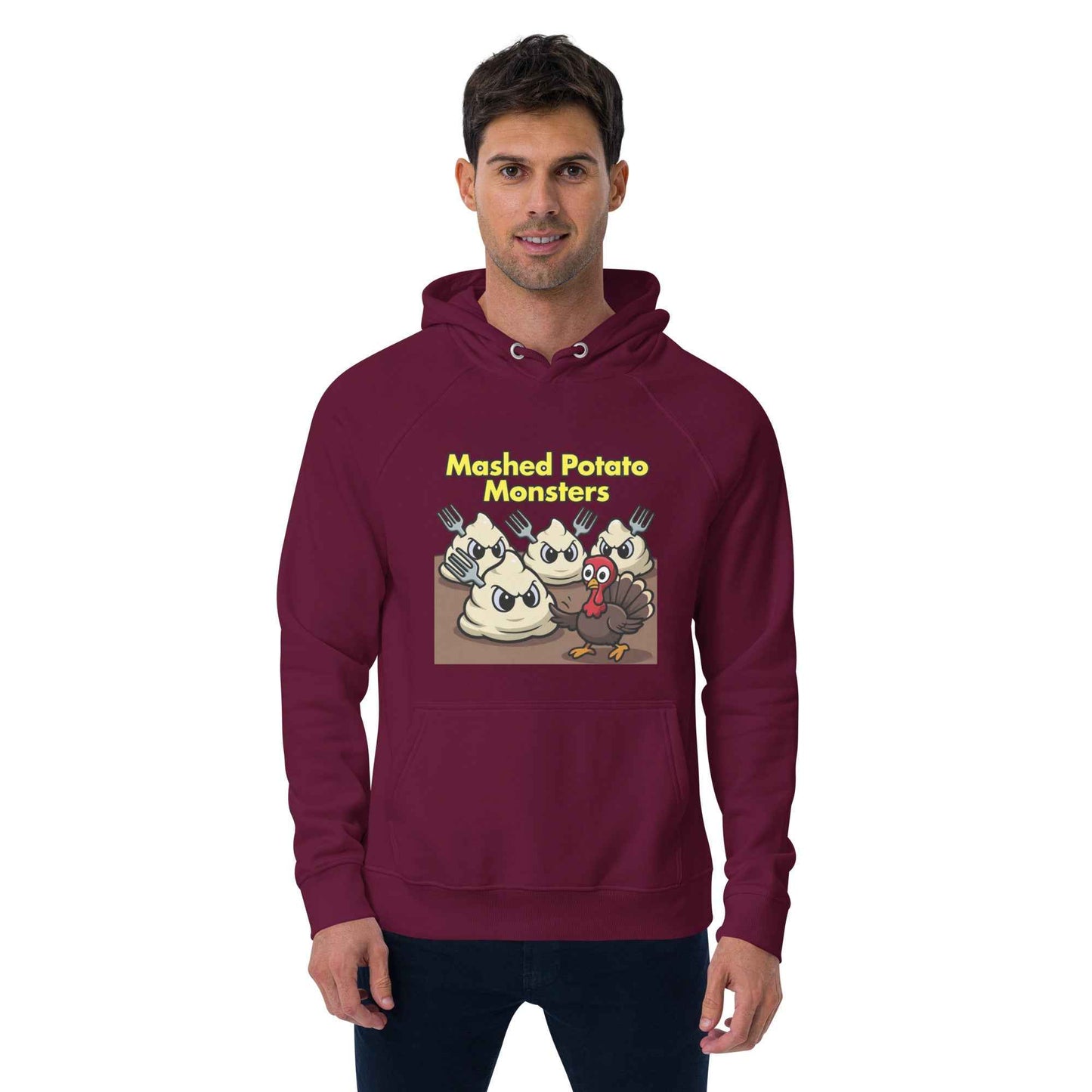 Mashed Potato Monsters Unisex eco raglan hoodie