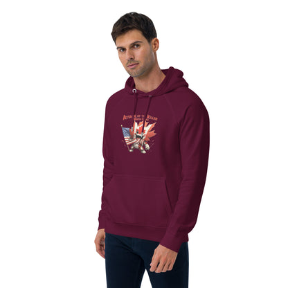 Maple Mayhem Unisex eco raglan hoodie  from Rare Plus Apparel – unique movie & pop culture inspired design.