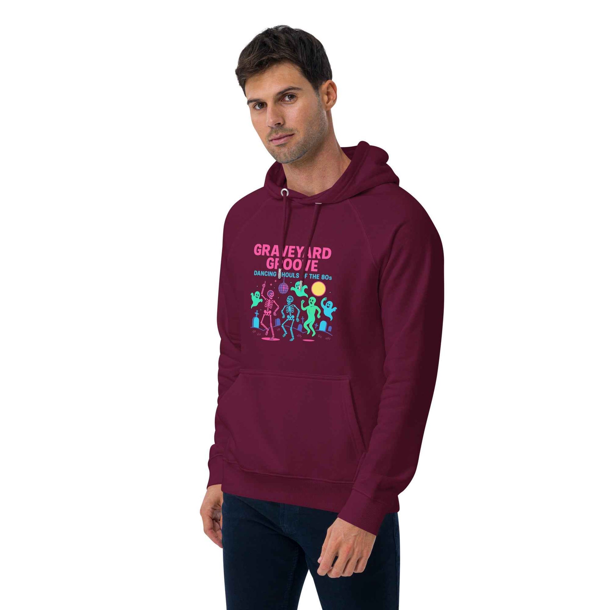 Graveyard Groove – Dancing Ghouls of the 80s Unisex hoodie eco raglan