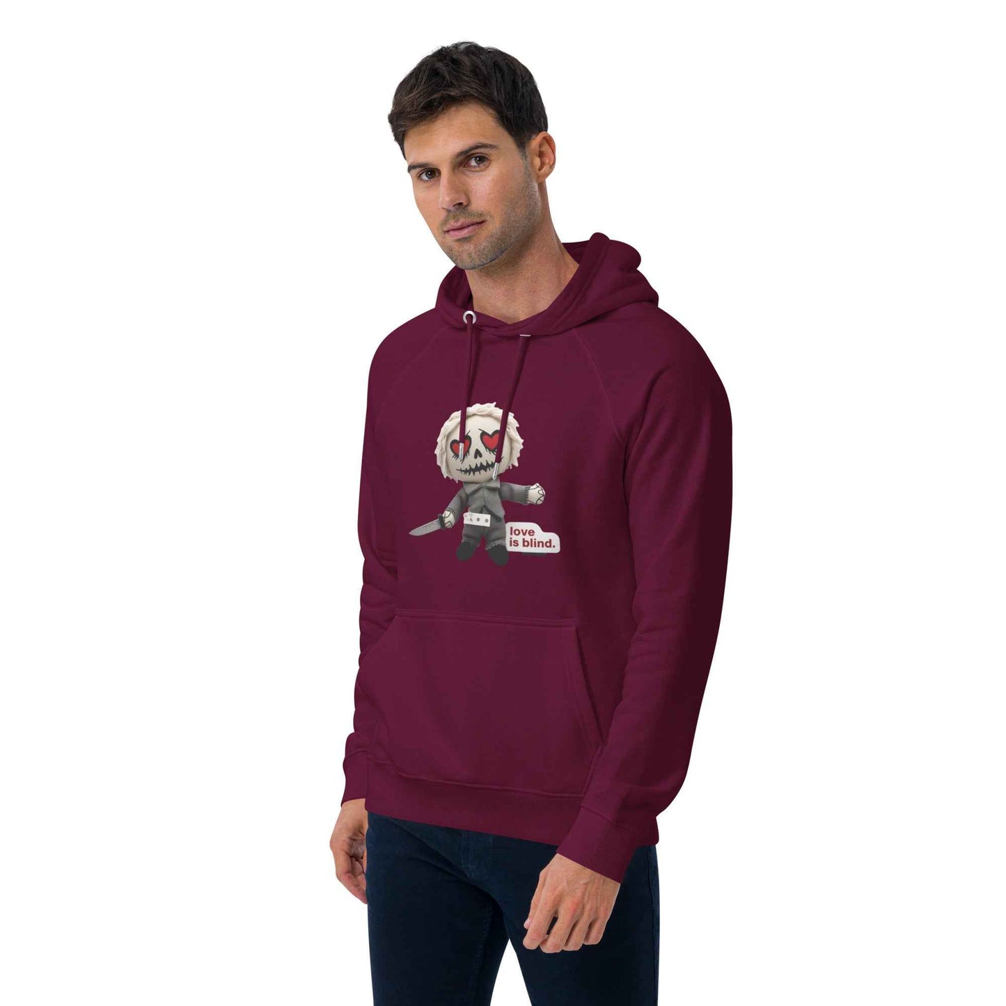 Heart Eyes Love is Blind Unisex eco raglan hoodie