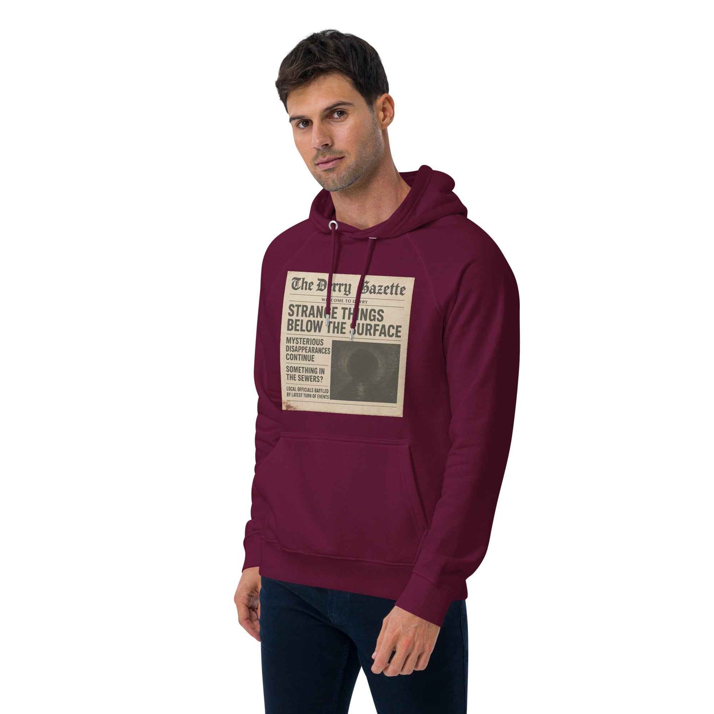 The Derry Gazette “Strange Things Below the Surface” Unisex eco raglan hoodie