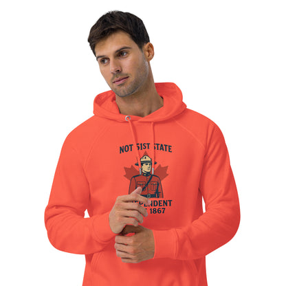 Not 51st State Mountie Unisex eco raglan hoodie  from Rare Plus Apparel – unique movie & pop culture inspired design.