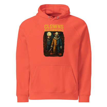 Clowns in a Cornfield Unisex eco raglan hoodie  from Rare Plus Apparel – unique movie & pop culture inspired design.