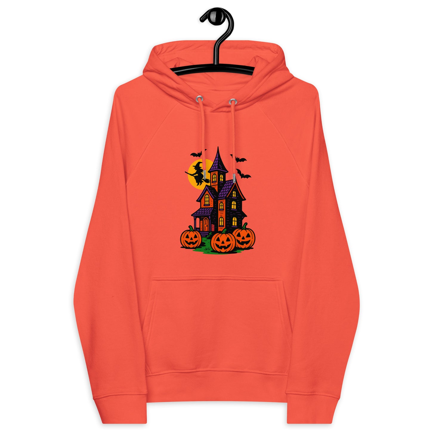 Haunted Halloween House Unisex eco raglan hoodie  from Rare Plus Apparel – unique movie & pop culture inspired design.