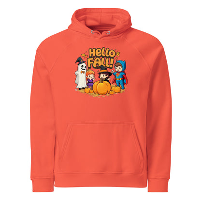 Hello Fall Unisex eco raglan hoodie  from Rare Plus Apparel – unique movie & pop culture inspired design.