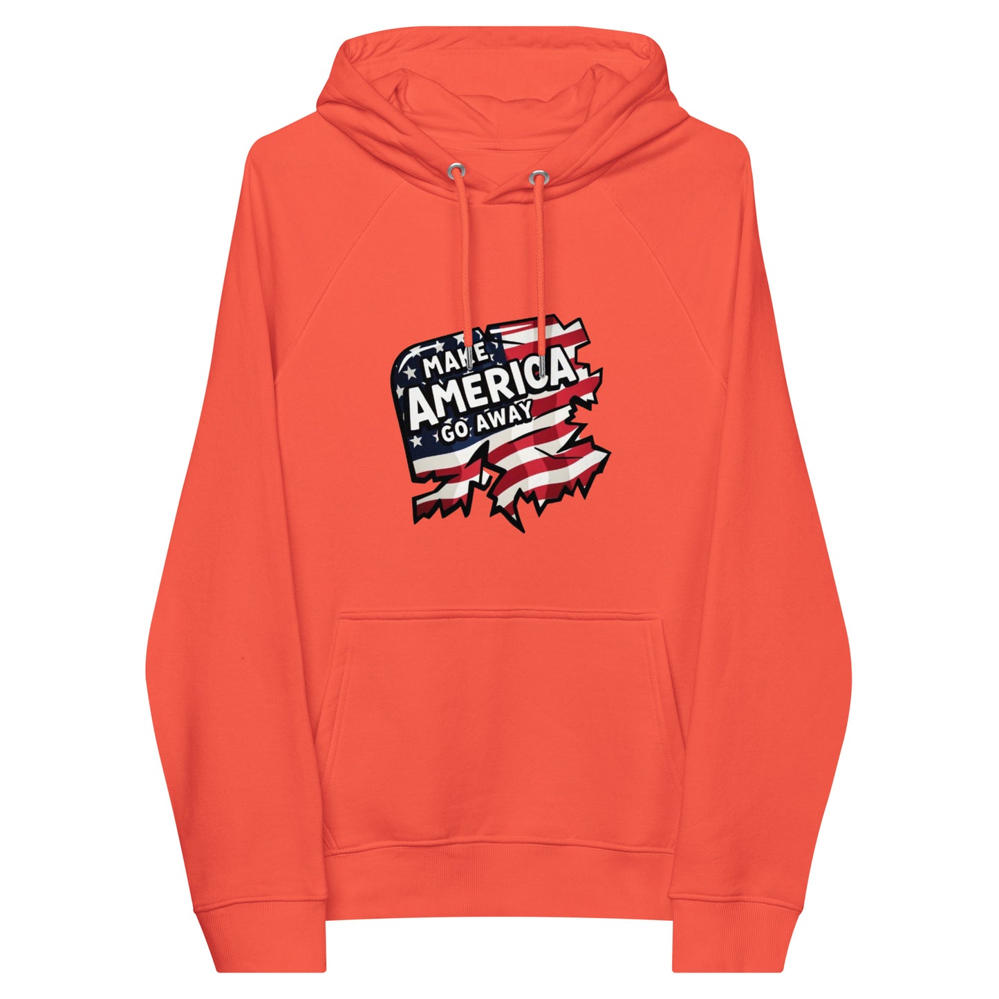 MAGA “Make America Go Away” Unisex eco raglan hoodie  from Rare Plus Apparel – unique movie & pop culture inspired design.