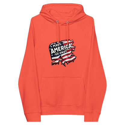 MAGA “Make America Go Away” Unisex eco raglan hoodie  from Rare Plus Apparel – unique movie & pop culture inspired design.