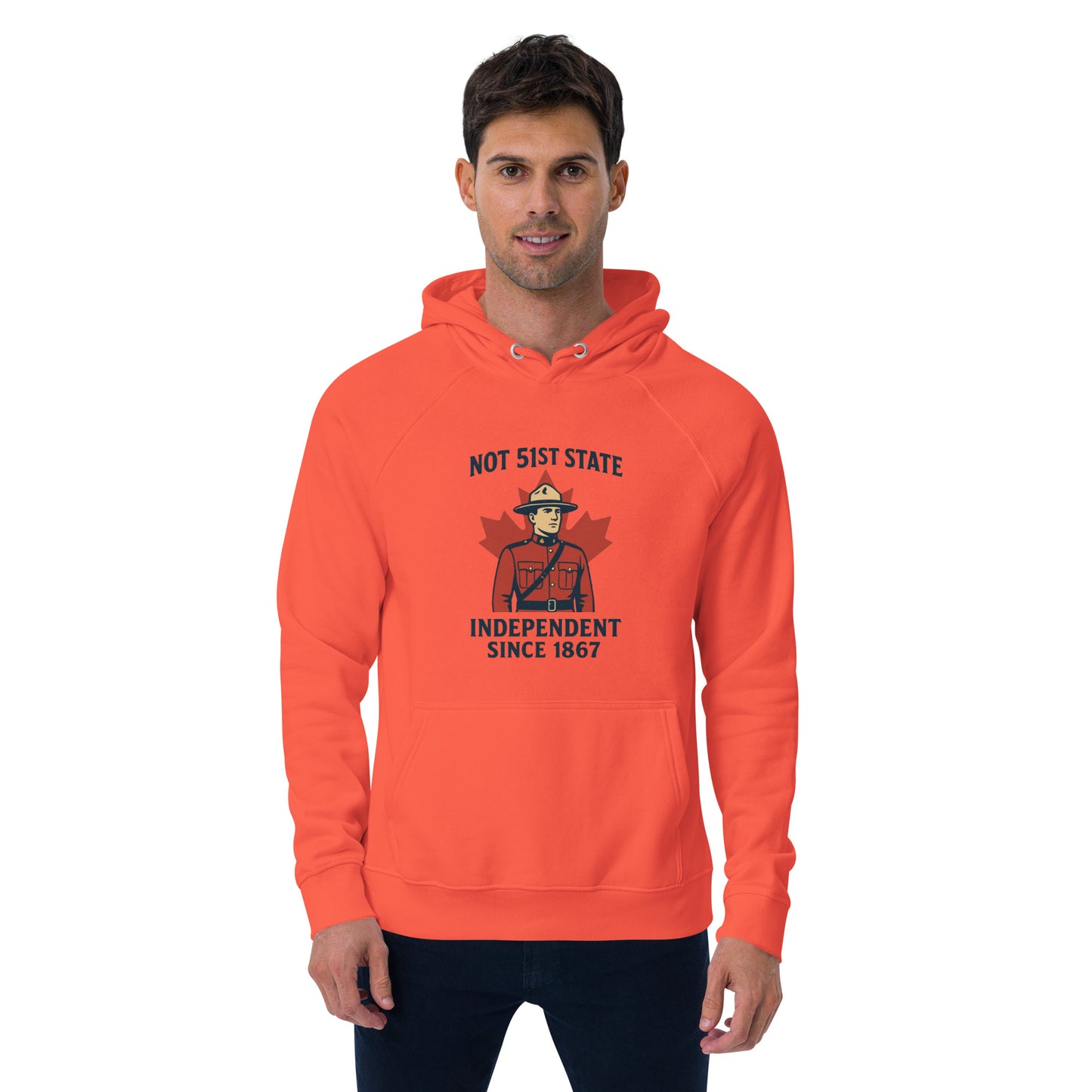 Not 51st State Mountie Unisex eco raglan hoodie  from Rare Plus Apparel – unique movie & pop culture inspired design.