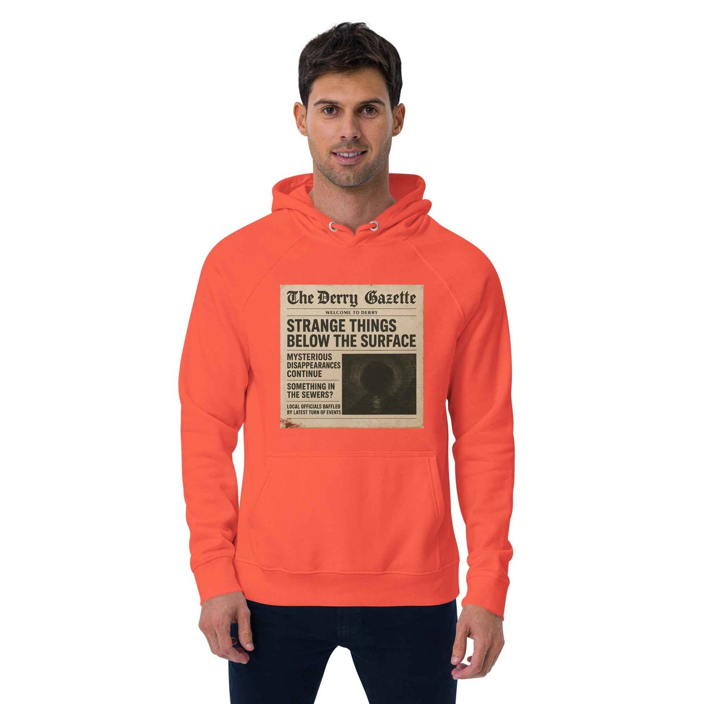 The Derry Gazette “Strange Things Below the Surface” Unisex eco raglan hoodie