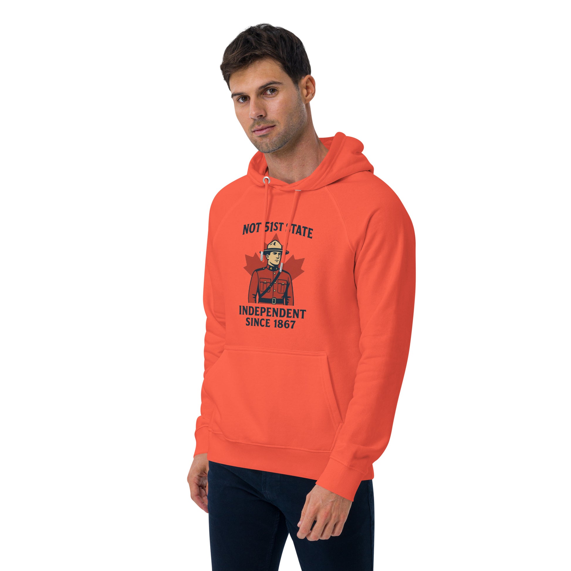 Not 51st State Mountie Unisex eco raglan hoodie  from Rare Plus Apparel – unique movie & pop culture inspired design.