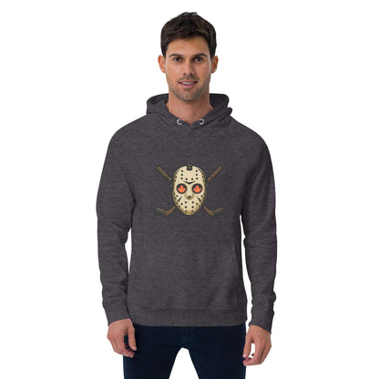 Hockey Mask Haunt Unisex eco raglan hoodie  from Rare Plus Apparel – unique movie & pop culture inspired design.
